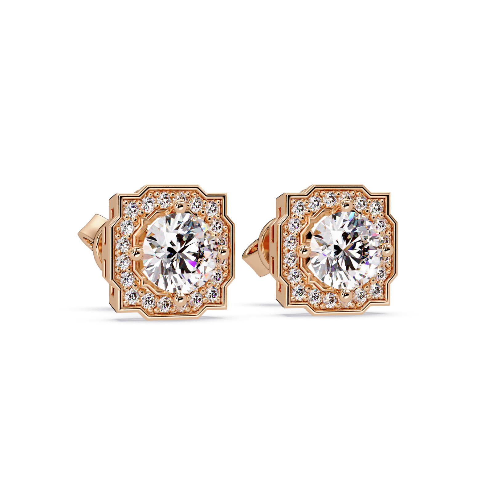 Round Lab Grown Diamond Square Halo Stud Earrings 1.15 CTW DEF VVS VS 925 Silver