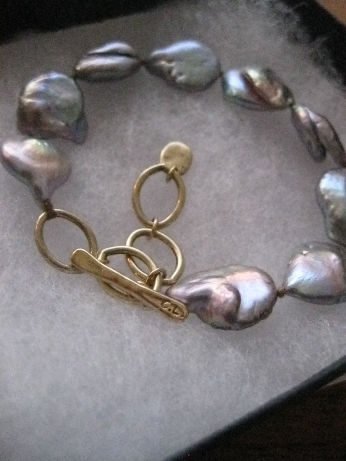 Chan Luu Bracelet Gray Freshwater Pearl Baroque Lustre Coin Gold Chain Boho NWOT