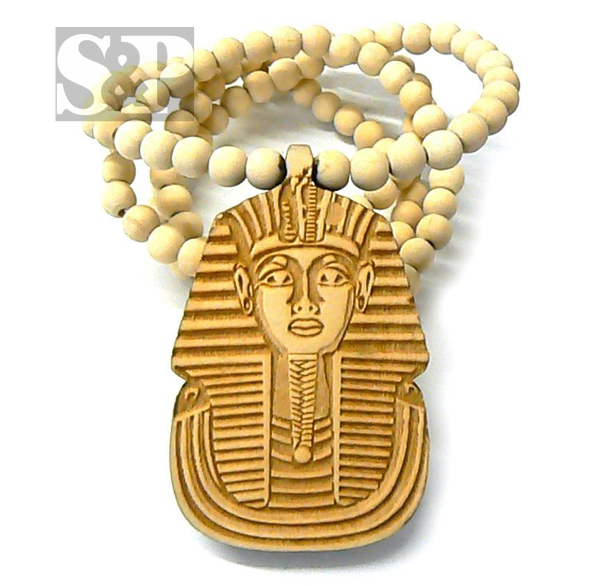 New Hip Hop PHARAOH Good Quality Wood Pendant & 36″ Wooden Ball Chain Necklace