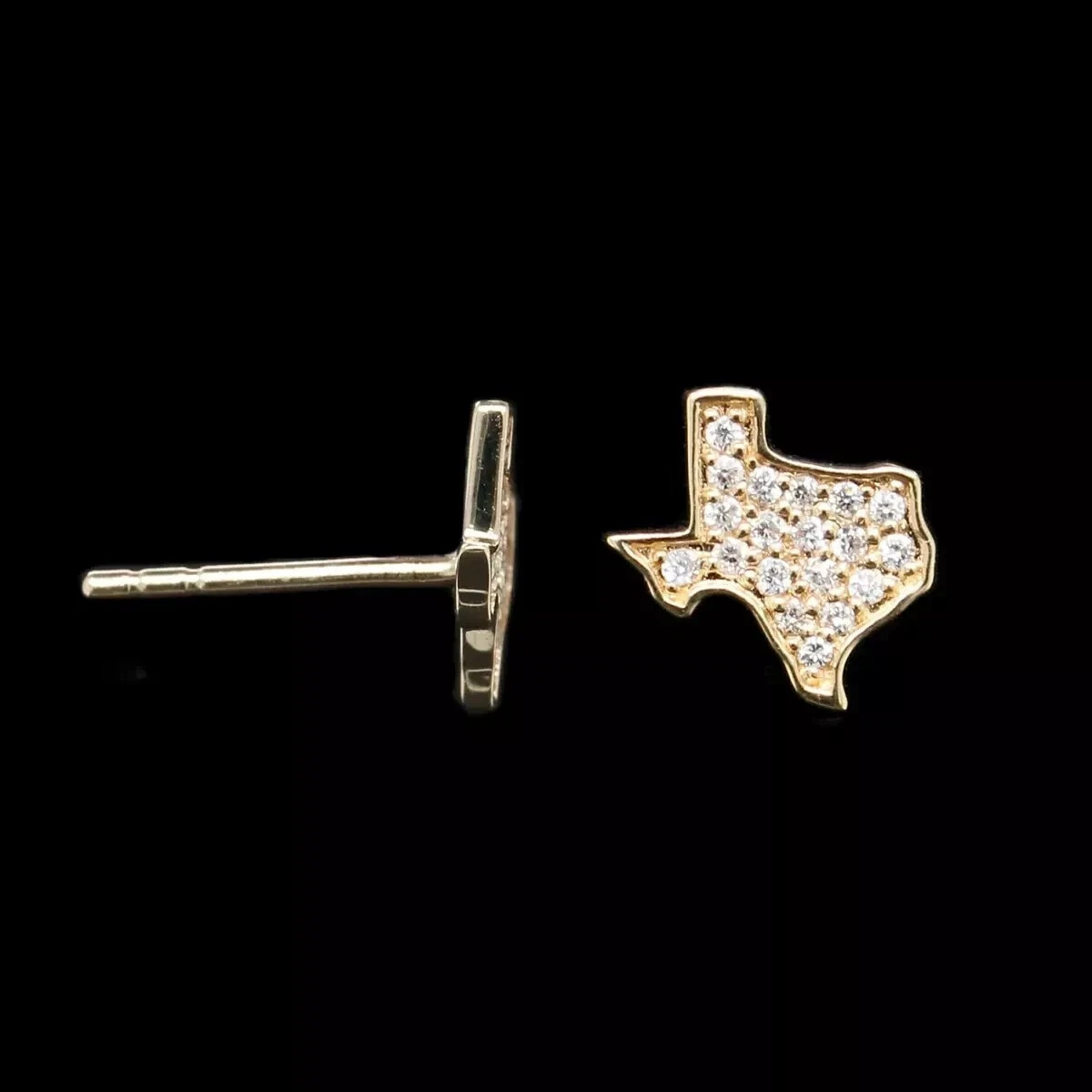 1Ct Round Cut Simulated Diamond Texas Map Stud Earrings 14K Yellow Gold Plated