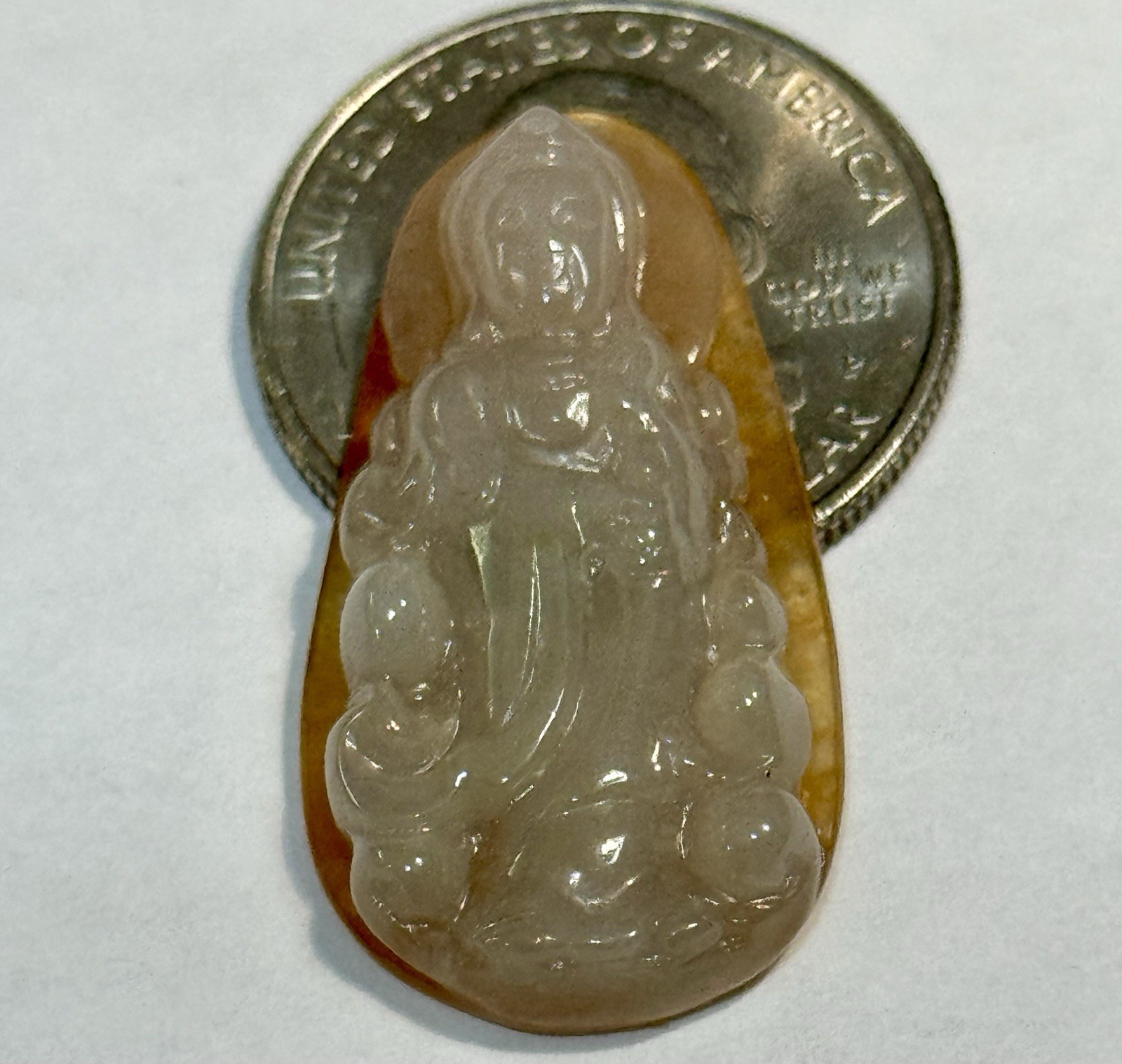 Natural Burmese Transparent Golden Clear Jadeite Jade A Pendant Guanyin Kwan Yin