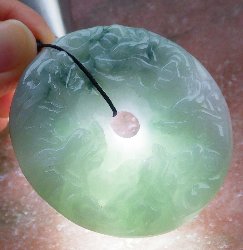 Certified Green 100% Natural A Jade jadeite pendant 9 Dragon Circle 九龙平安扣 611312