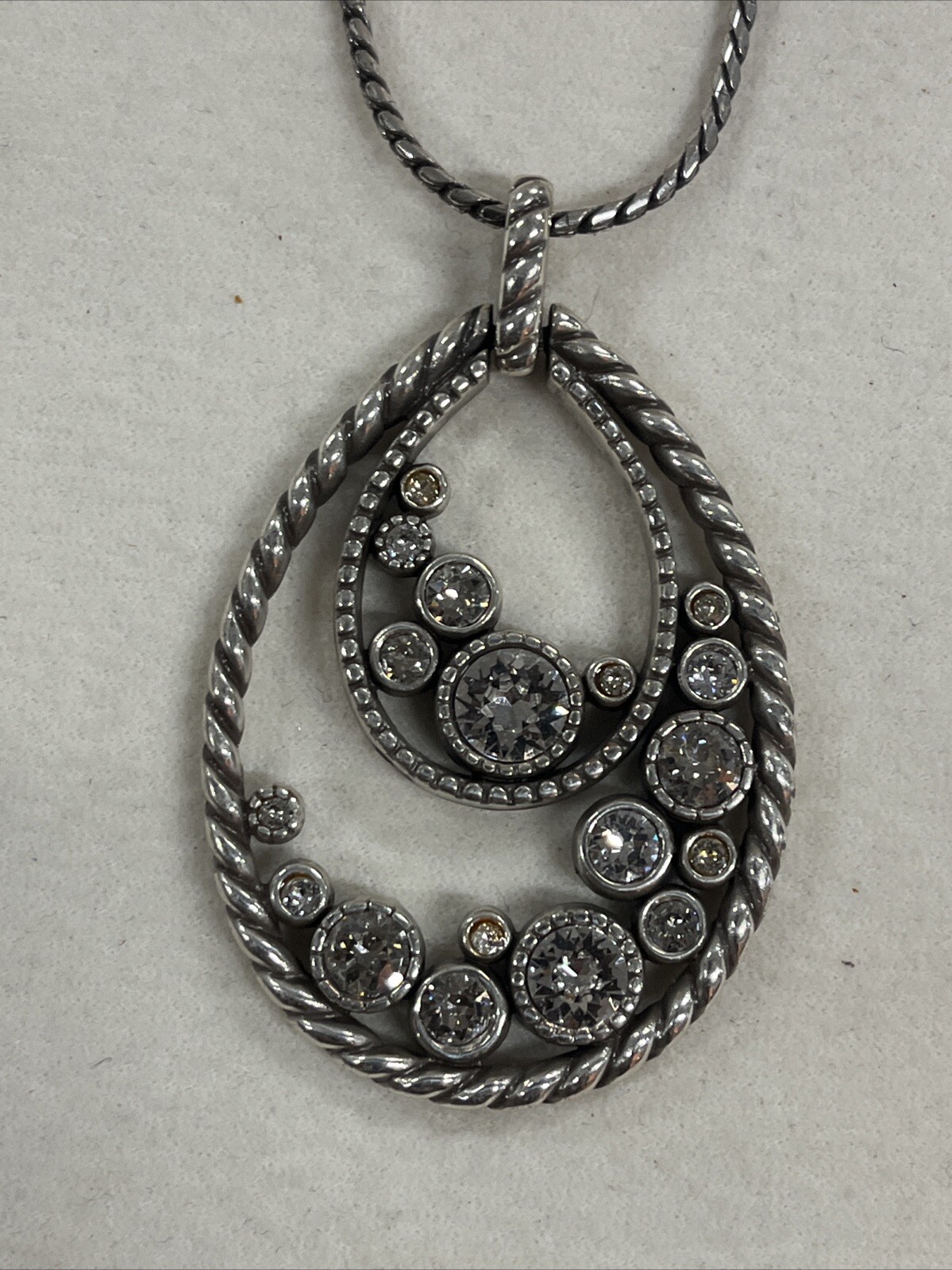 Brighton Silver Toned Halo Clear Crystal Convertible Necklace 38 Inches