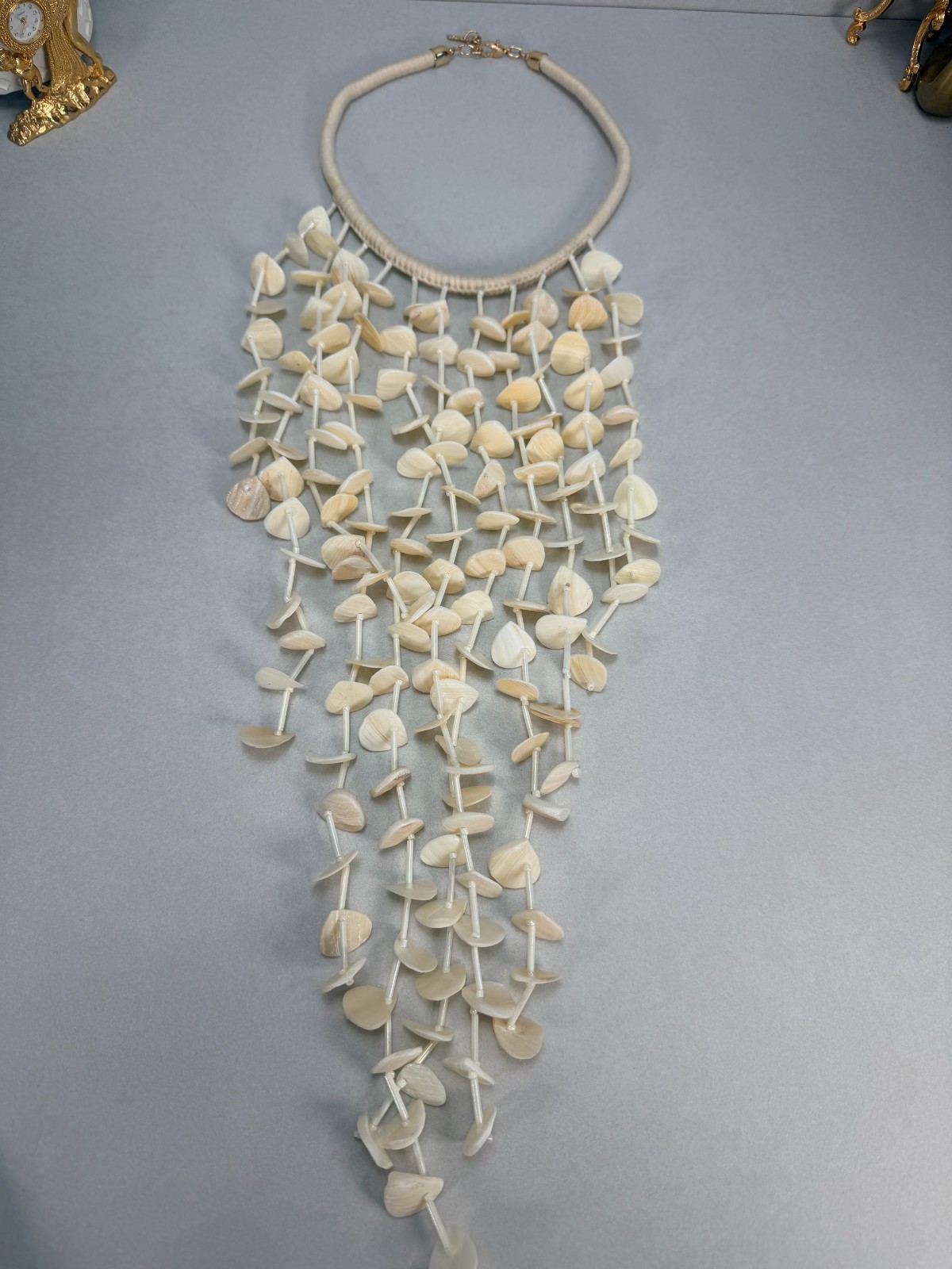 ZARA Seashell Cascade Statement Necklace Ivory Shell Fringe Bib Boho NWOT