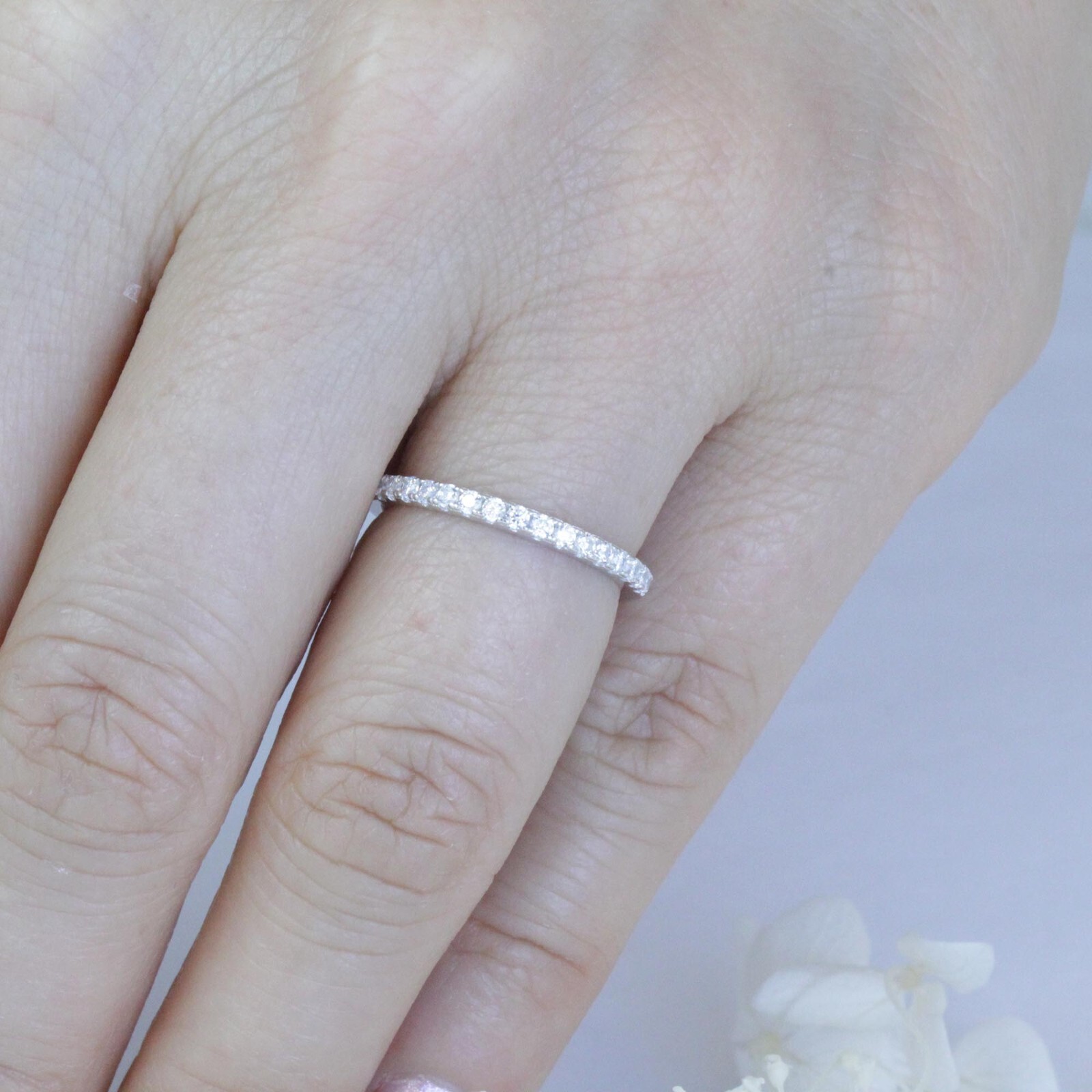1.8mm CZ Wedding Band 925 Sterling Silver Half Eternity Ring Guard 2.5-15 S6699