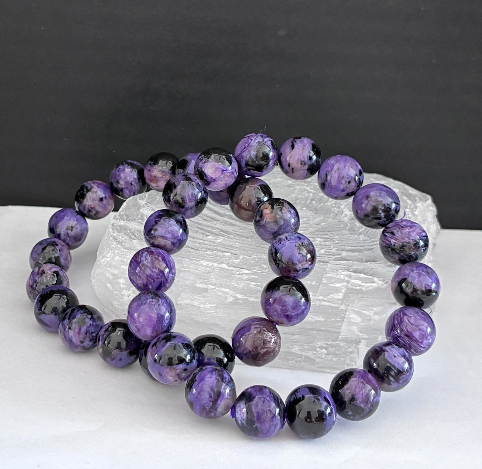 Charoite Crystal Beaded Stretch Bracelet: Connection, Healing, Guidance 05