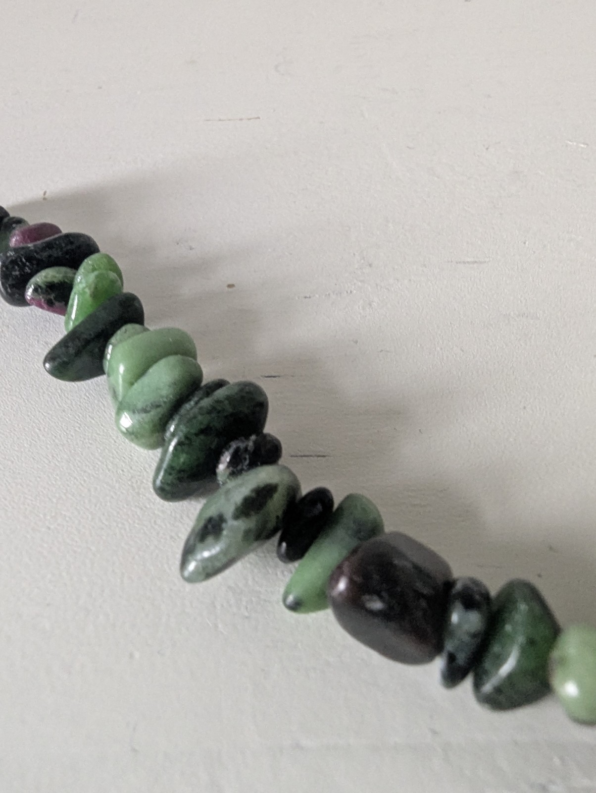 Ruby Zoisite Anyolite Chip Necklace 34″ Natural Gemstone Beaded Long Necklace