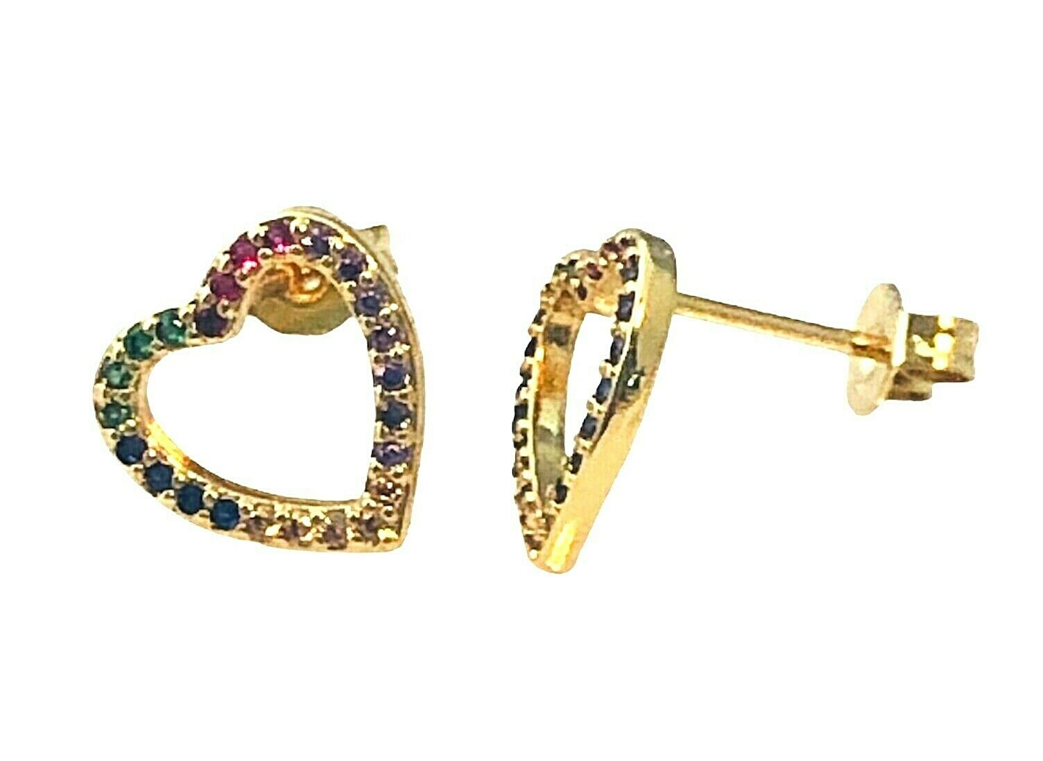 Gold Micro Pave Cubic Zirconia Rhinestone Open Heart Pierced Stud Post Earrings