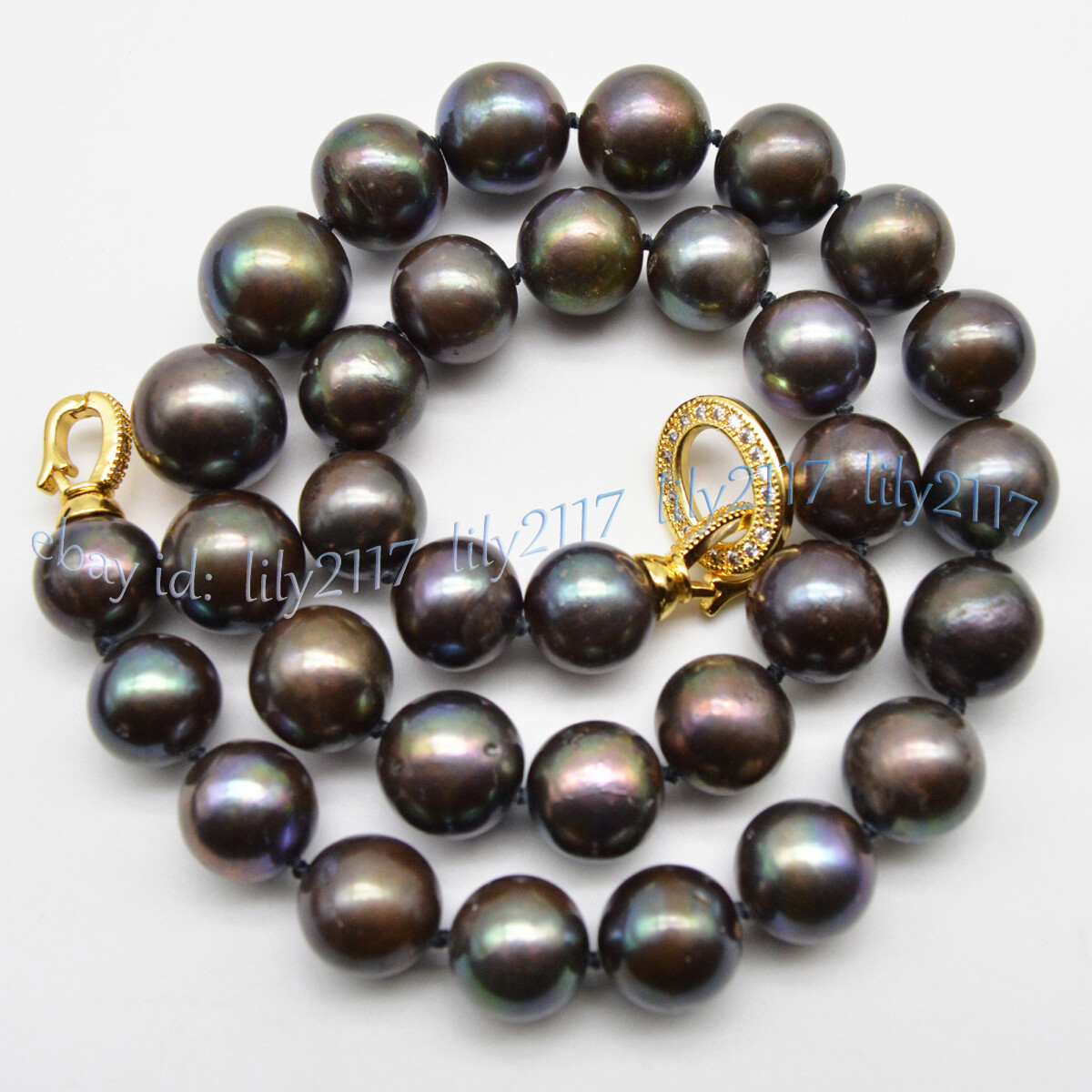 20” AAA Huge 12-15mm Natural Black Multicolor Freshwater Round Pearl Necklace