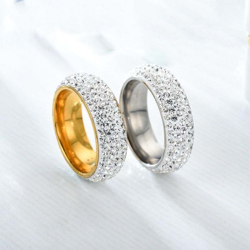4PCS Fashion Stainess Steel Pave Rhinestone Wedding Couple Rings