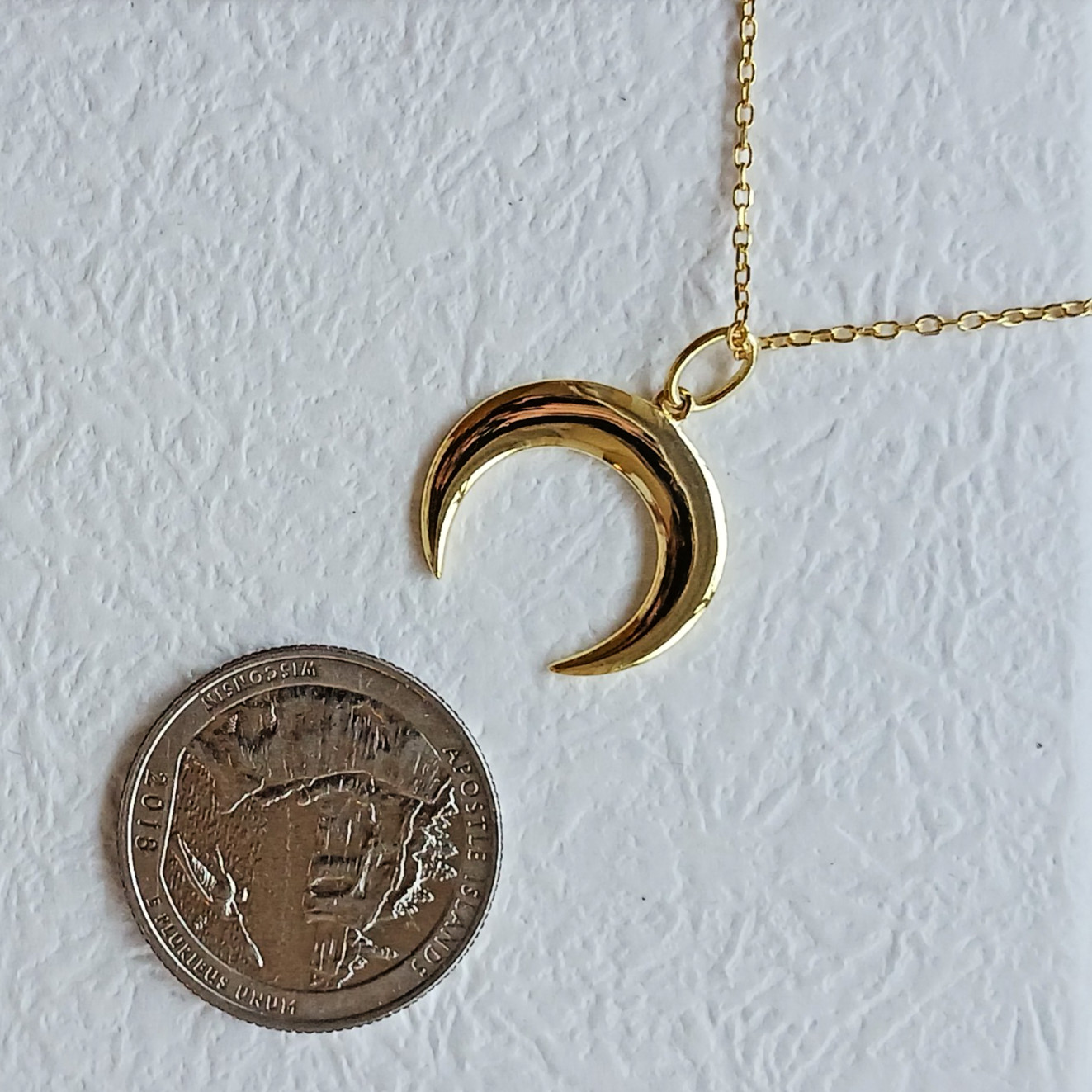 US Seller Solid Sterling Silver 925 Dainty Crescent Moon, 18K GP, 16+2″ Chain
