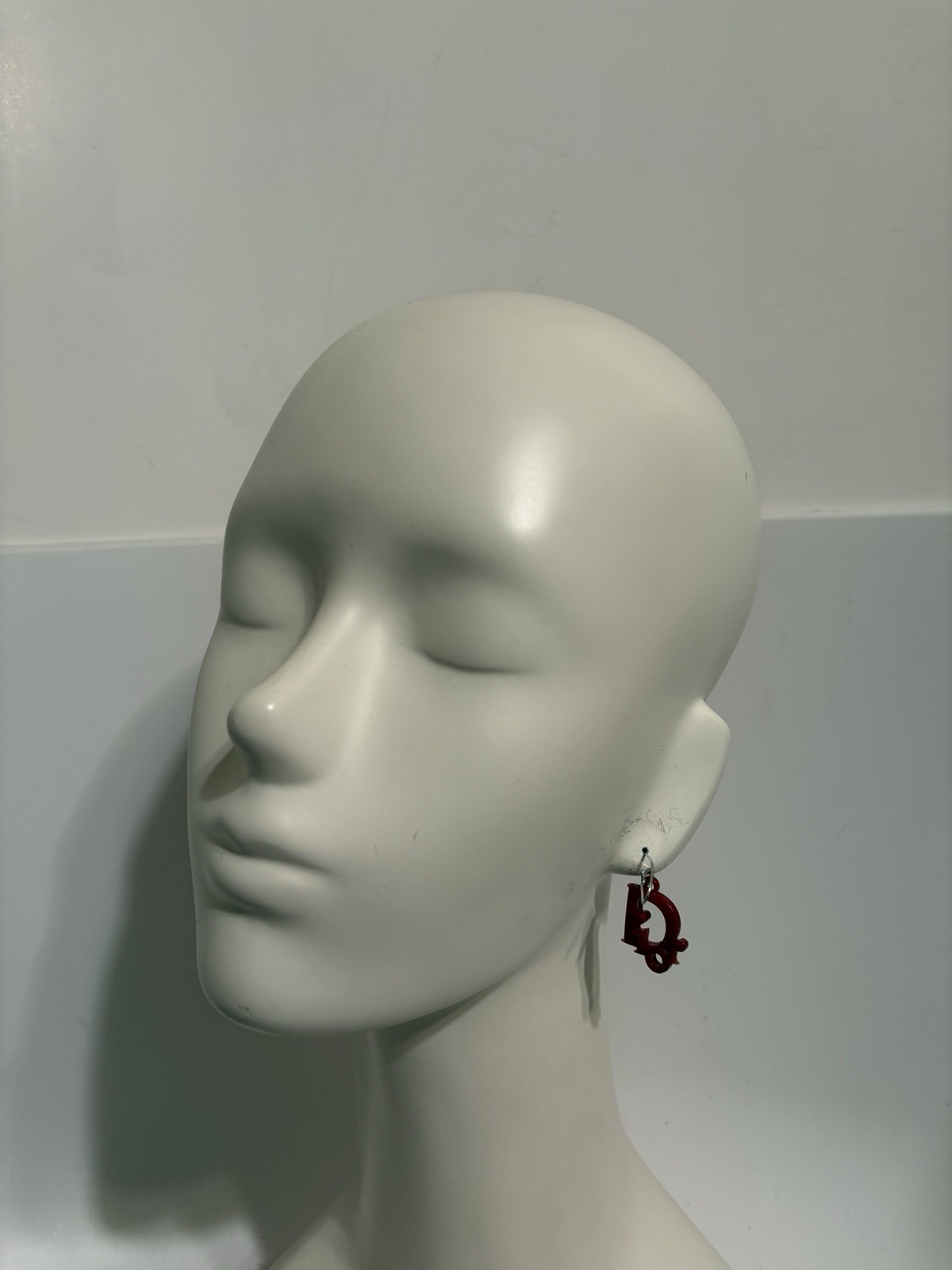 Vtg Christian Dior by John Galliano Red Plastic Logo Earrings