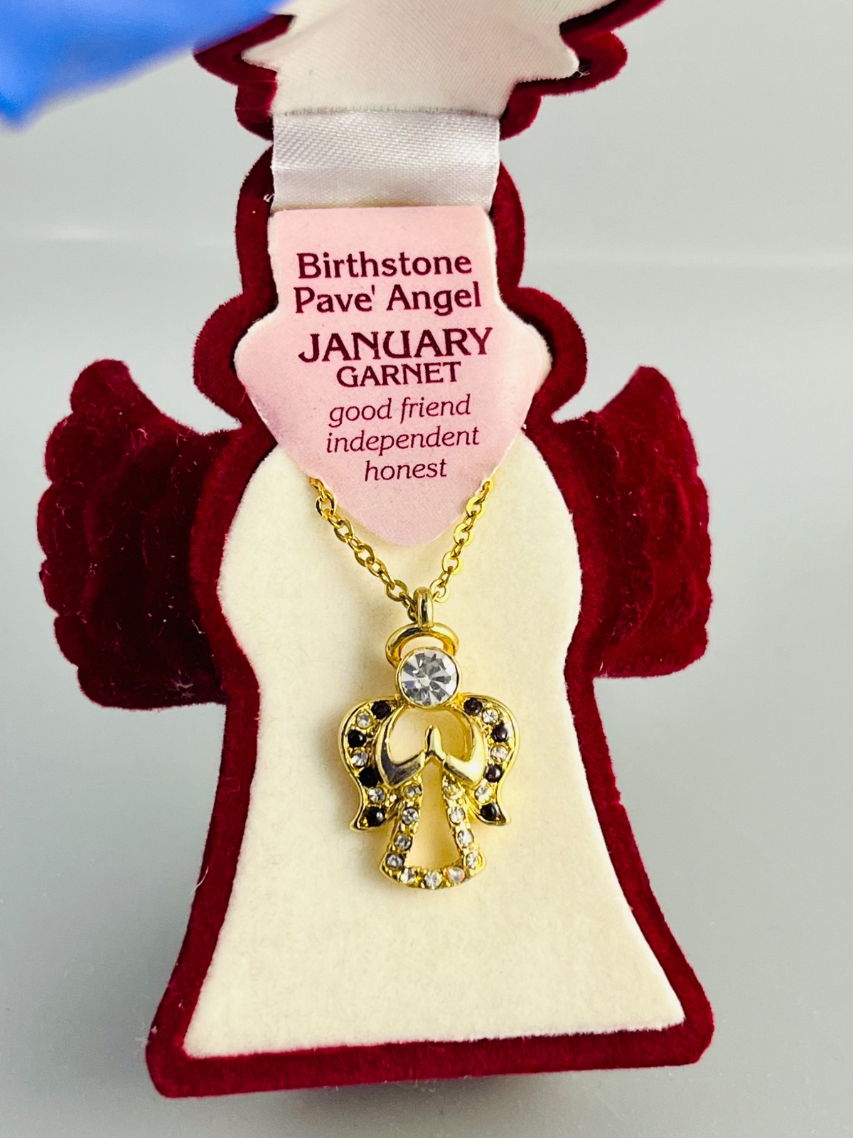 Pave Angel January Birthstone Garnet w/ Crystals Pendant