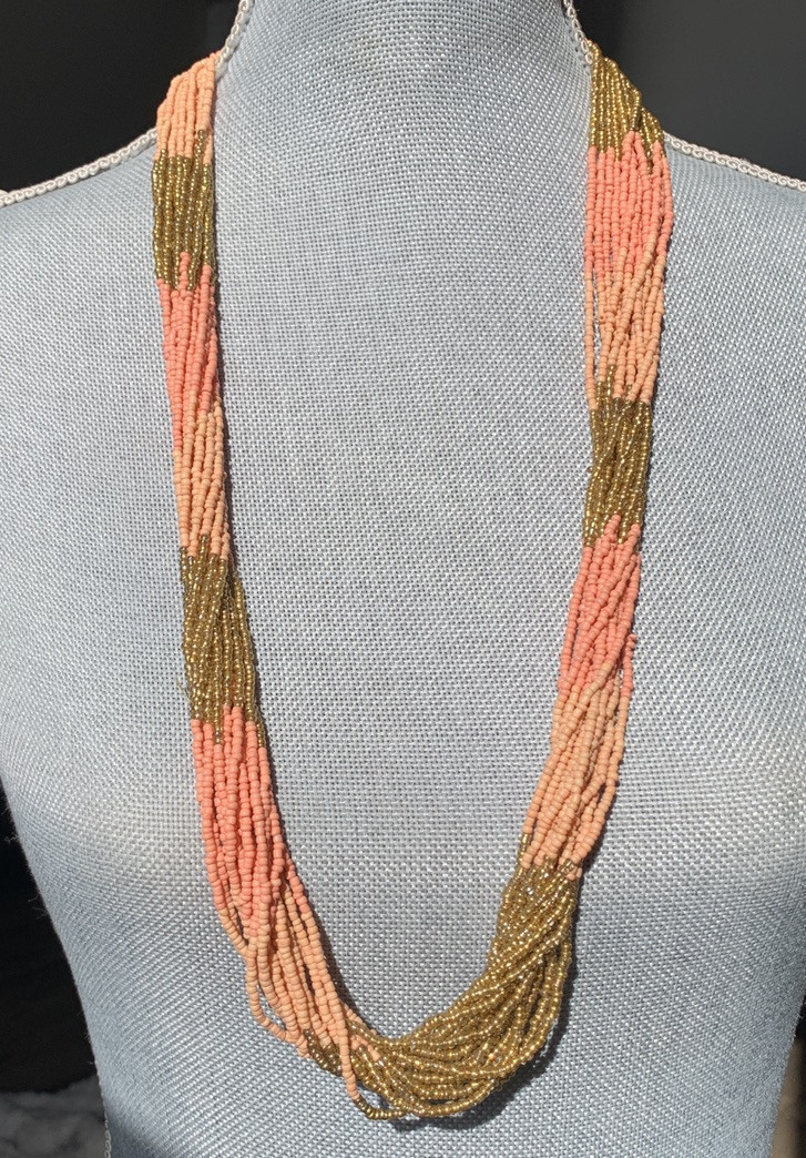 New Seed Bead Necklace by Anthropologie salmon pink gold NWT $38. Multi Strand