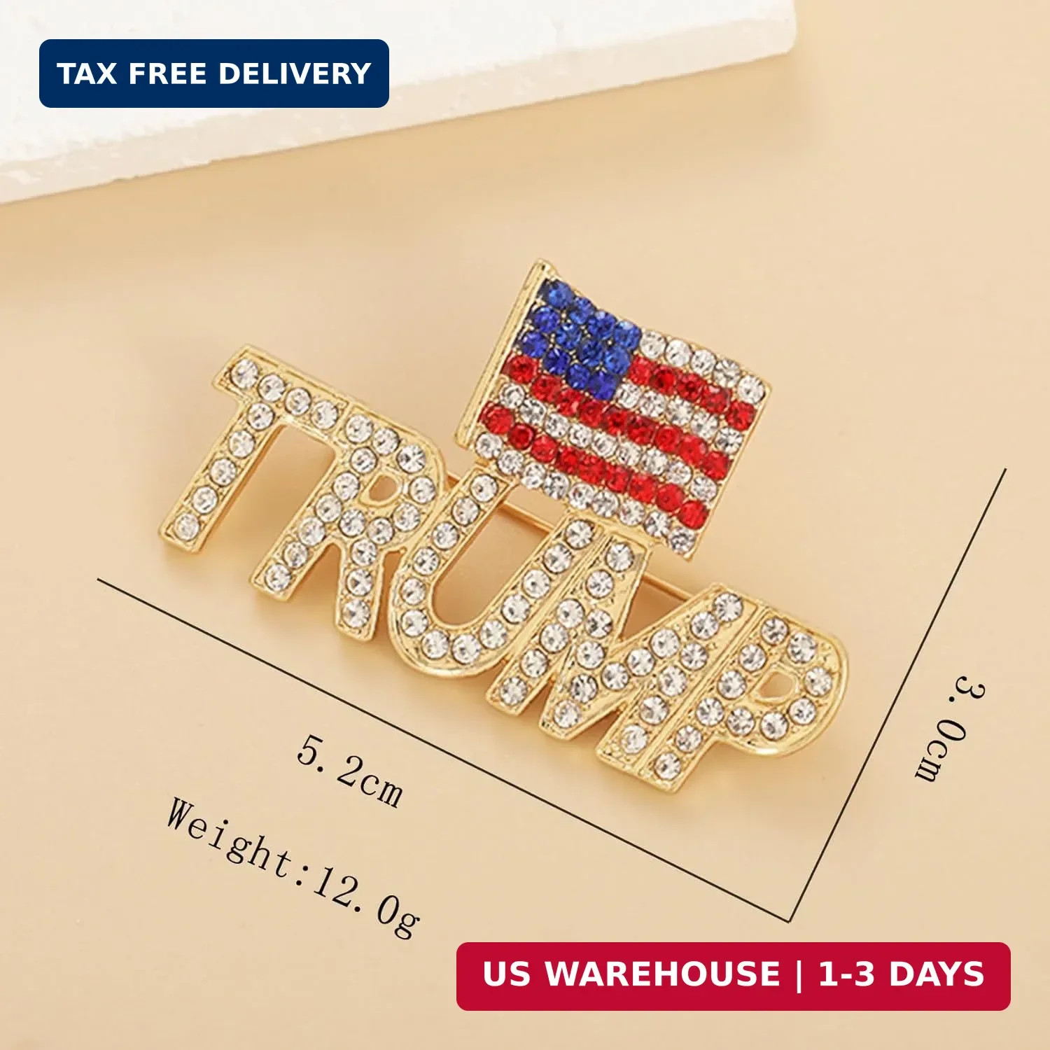 Crystal Trump Brooch with The USA Flag Word Brooch Pin Souvenir for United State