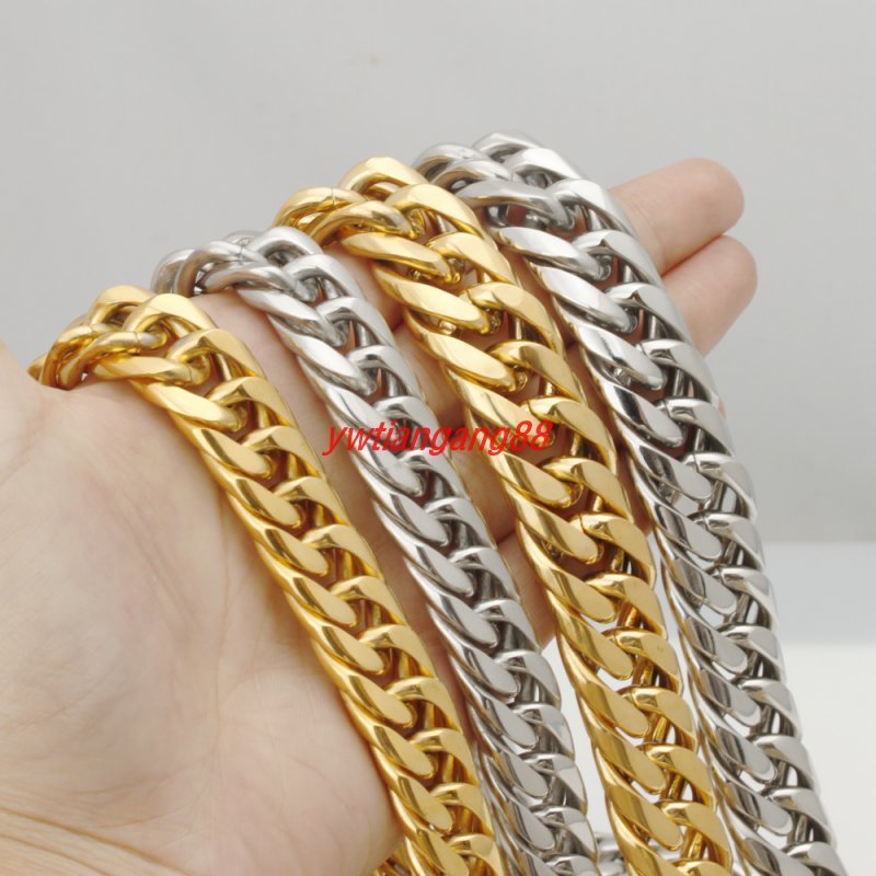 16/20mm 8″-40″ Silver/Gold 316L Stainless Steel Men Chain Curb Necklace Bracelet