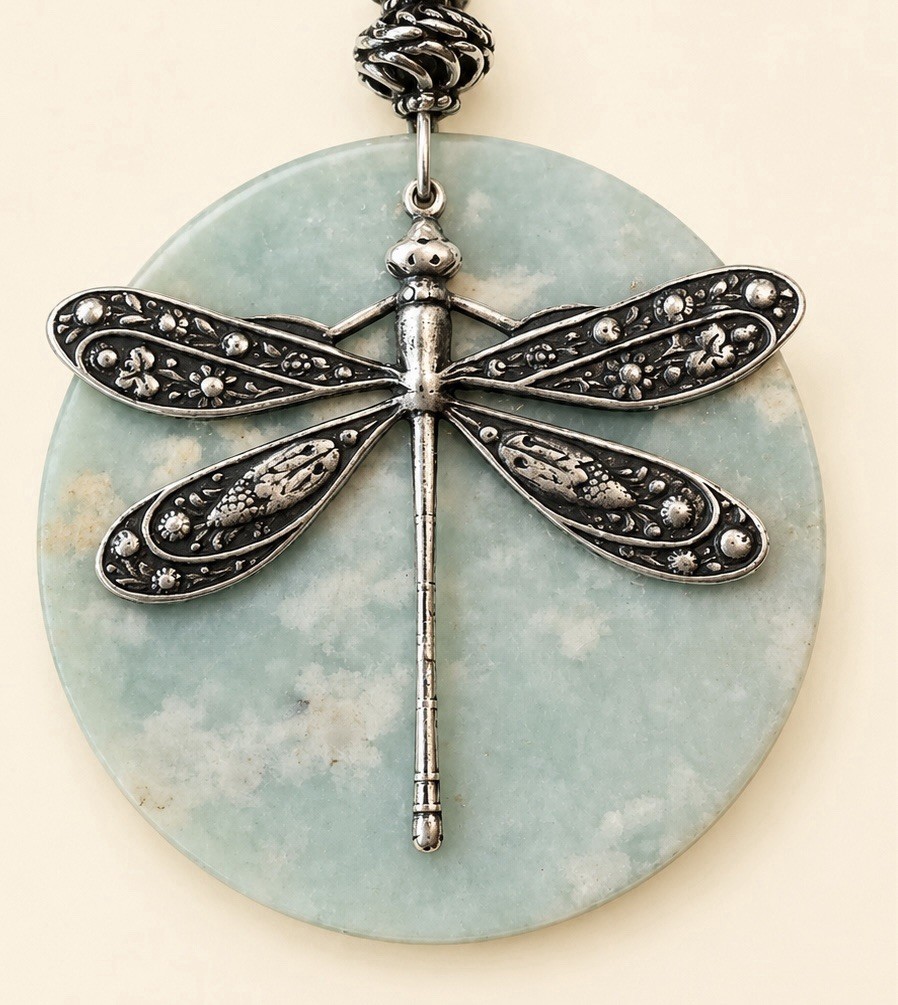 Handmade Boho Dragonfly And Flower Chalcedony And Quartz Necklace Set 22”