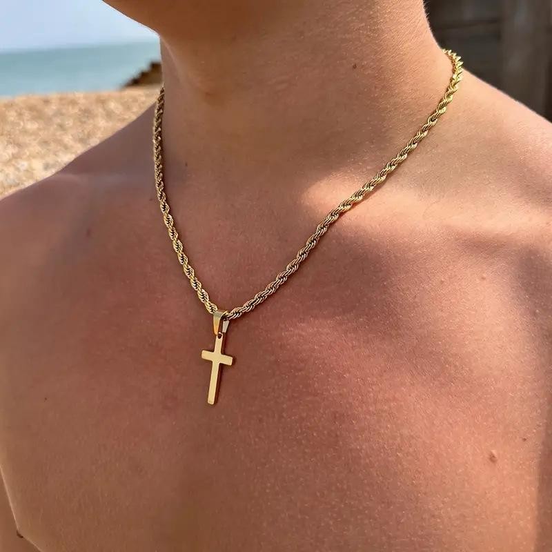 New Stainless Steel Cross Pendant Necklace for Men Women Minimalist Gold Color J
