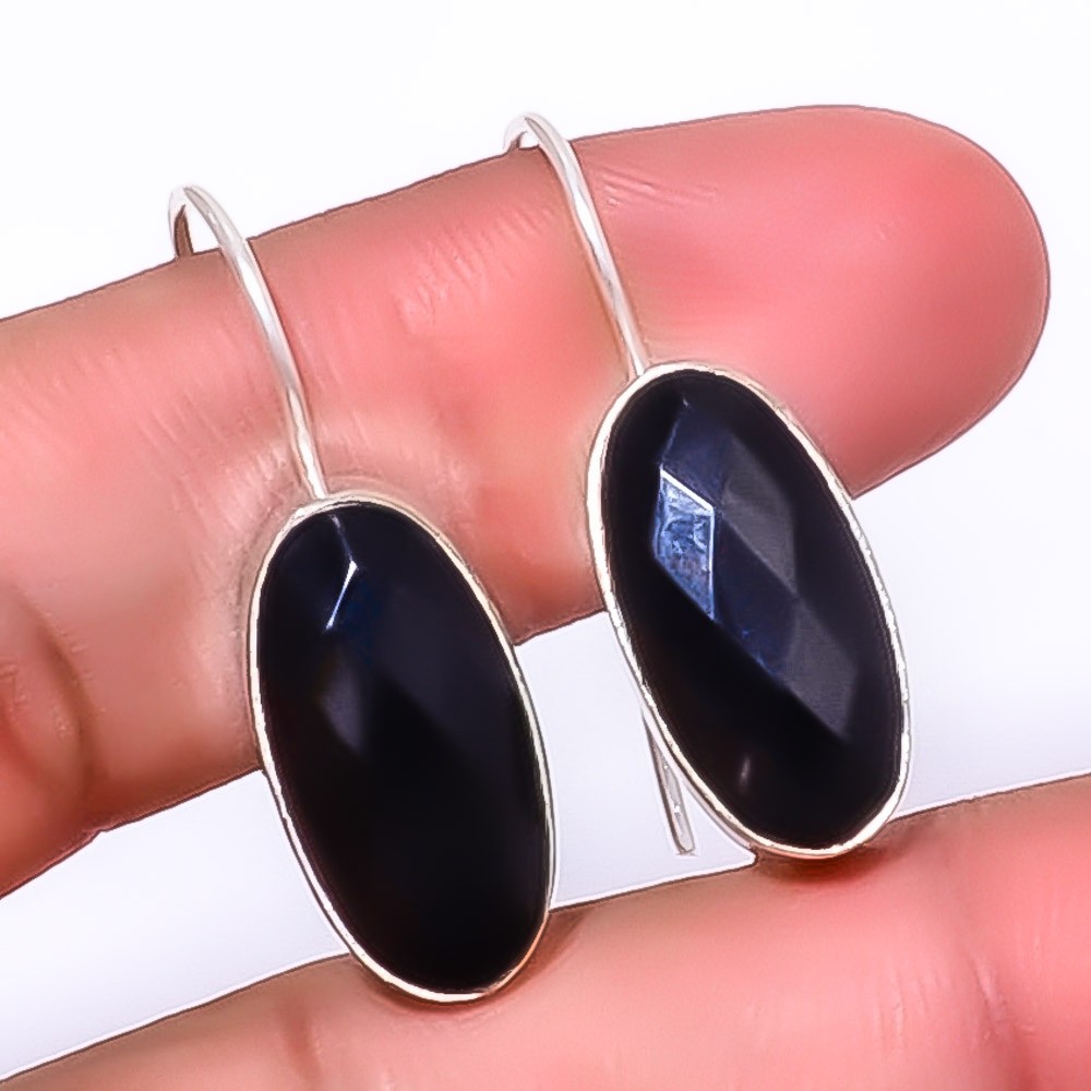 Black Onyx Gemstone Silver Handmade Earring 1.09″ A67