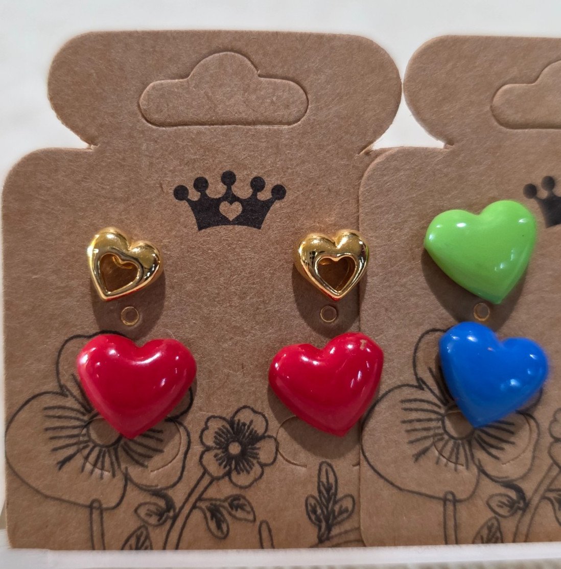 NOS Colorful Metal Heart Hearts Eight 8 Pair Stud Lot Pierced Earrings