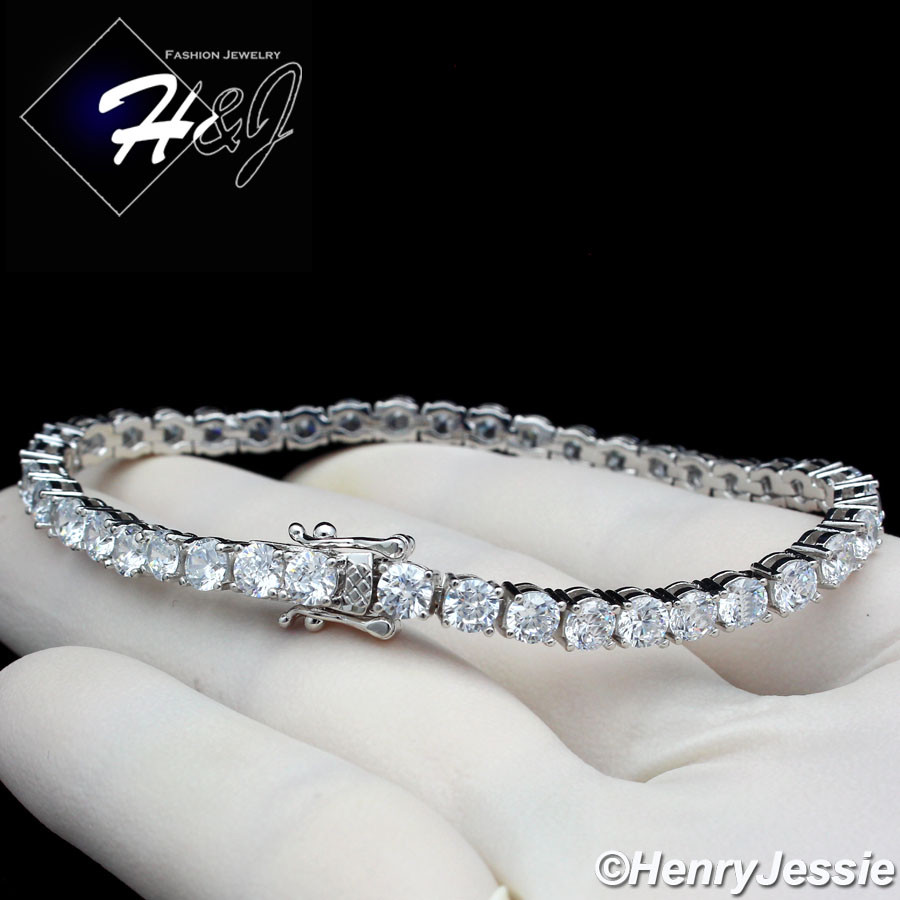 14K WHITE GOLD PLATED CUBIC ZIRCONIA 7.25″X3MM 1 ROW TENNIS CHAIN BRACELET*BSB2