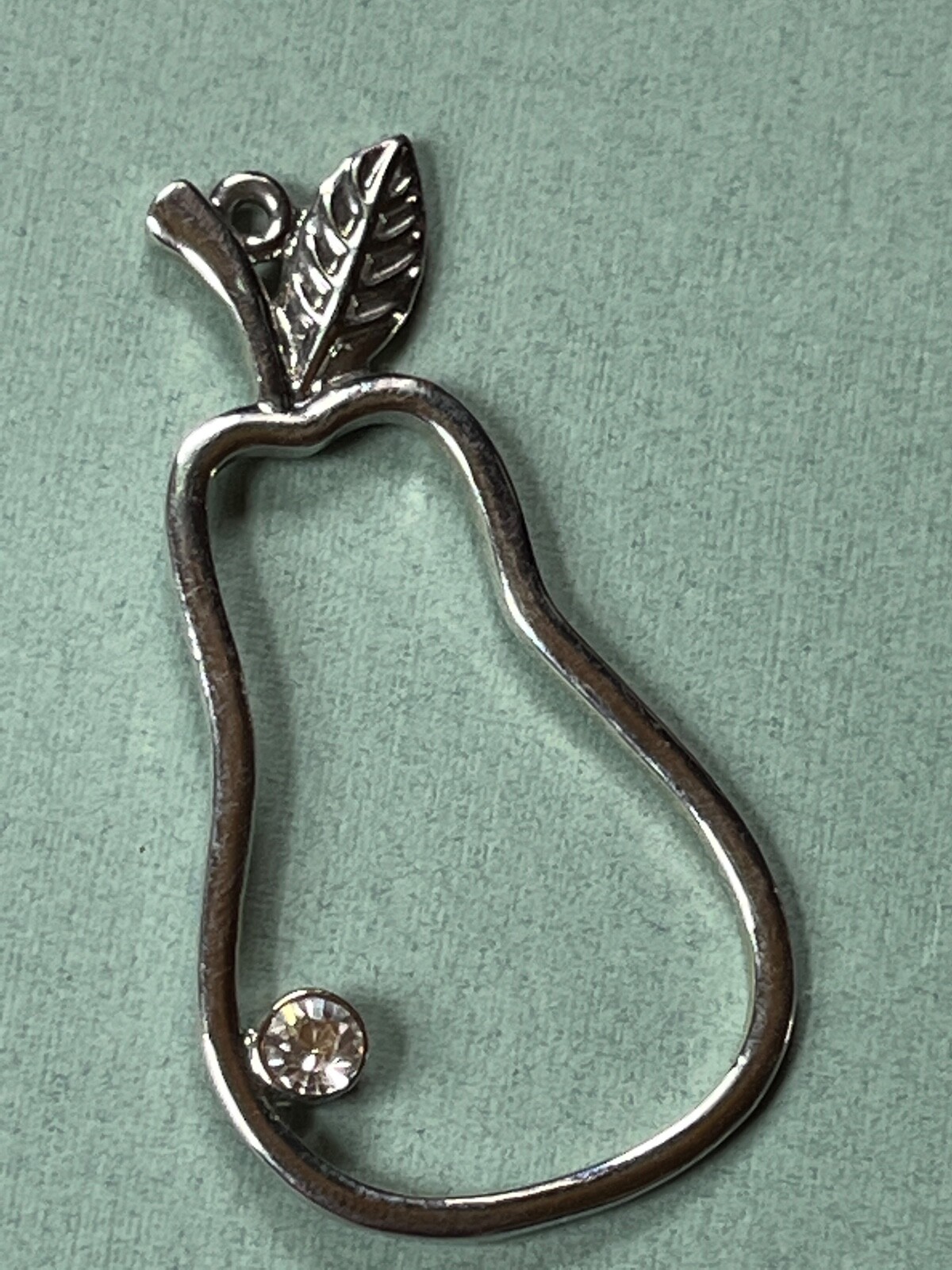 Large Open Pear Fruit w Clear Rhinestone Accent Pendant – 2.25 x 1.25 inches –