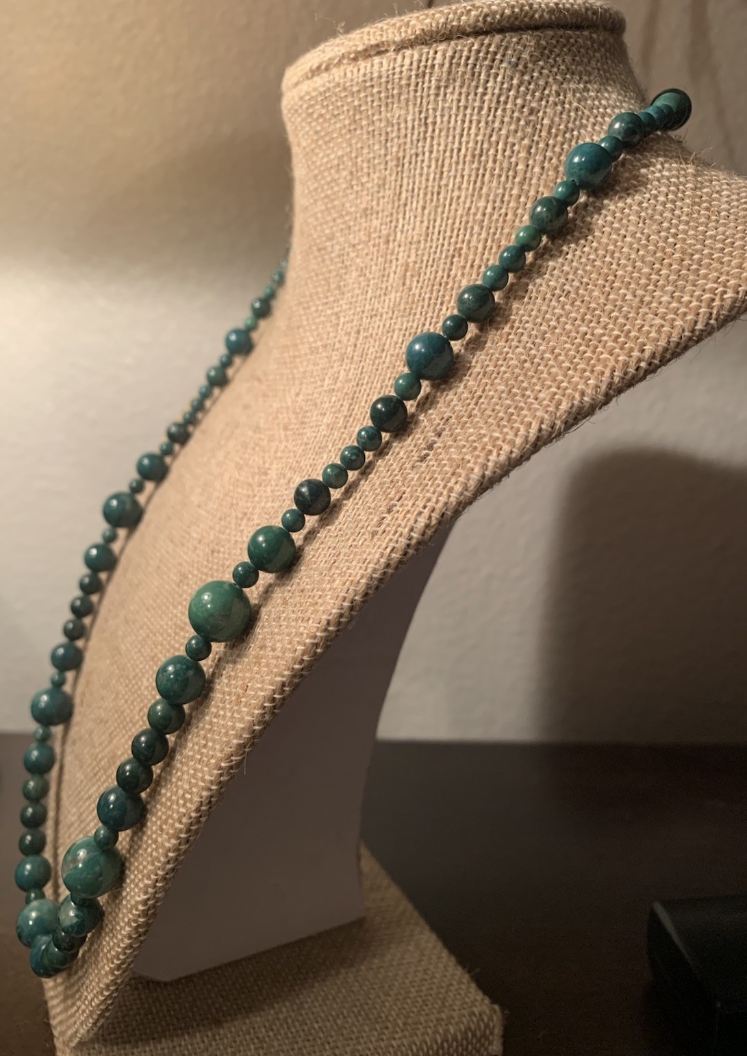 Karla Jordan Blue Bead Necklace Goldtone 22 Inch Long