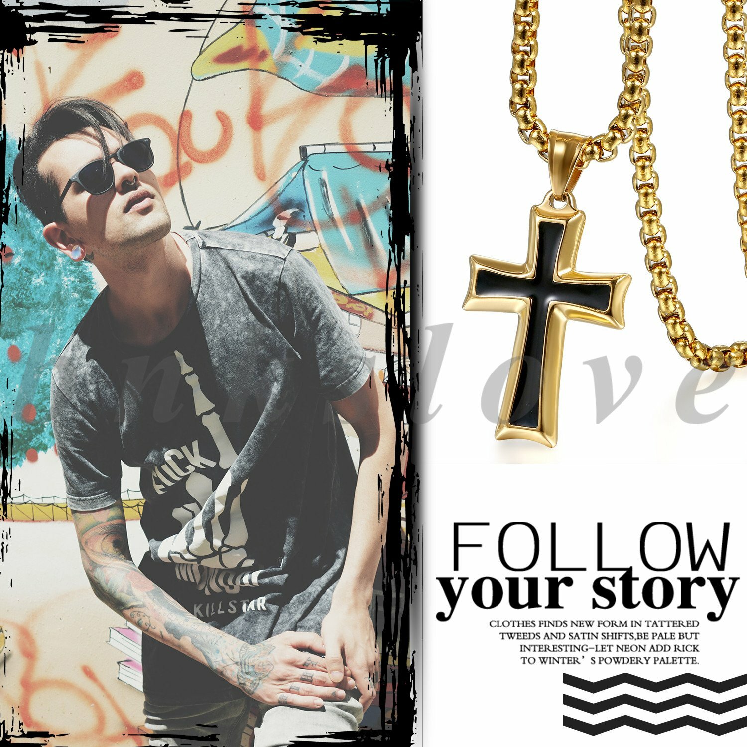 Mens Stainless Steel Two Tone Crucifix Cross Pendant Necklace Chain Jewelry Gift