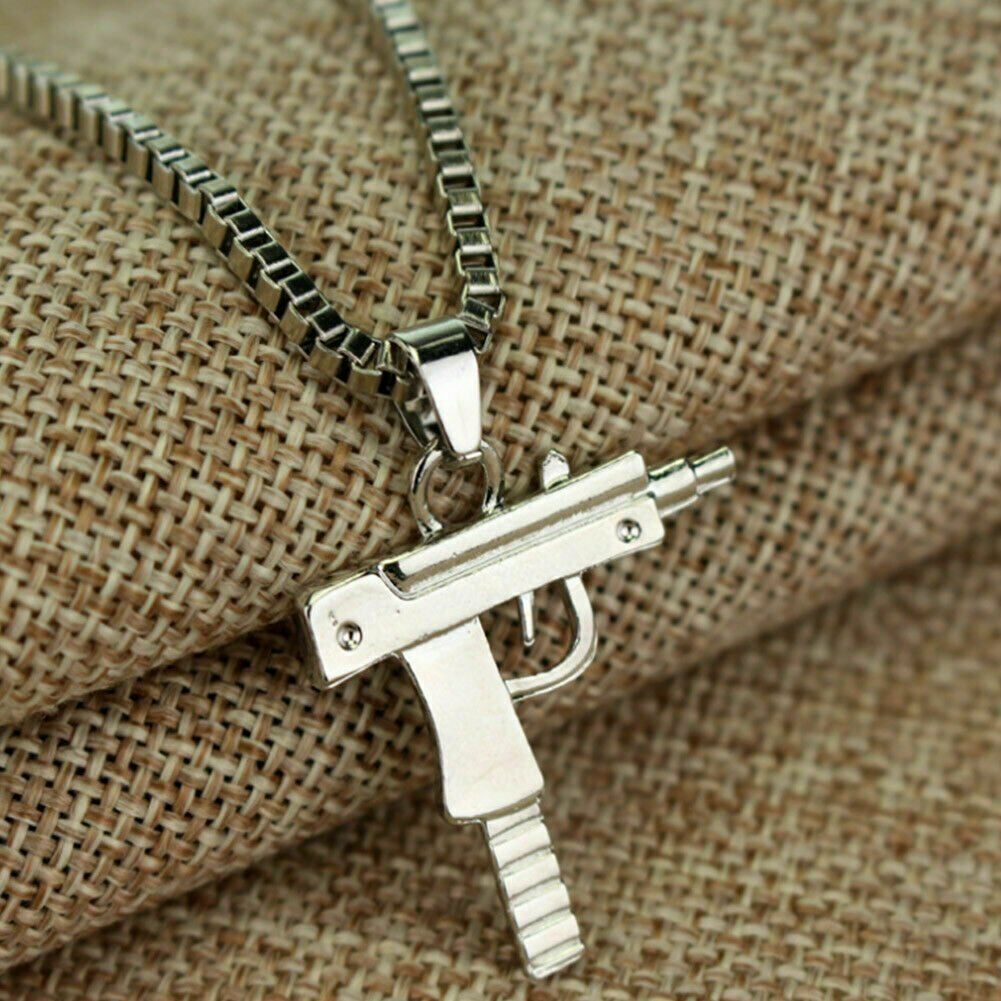 Mens Fashion Mini-Uzi Machine Gun Pendant Chain Hip Hop Punk Necklace Jewelry