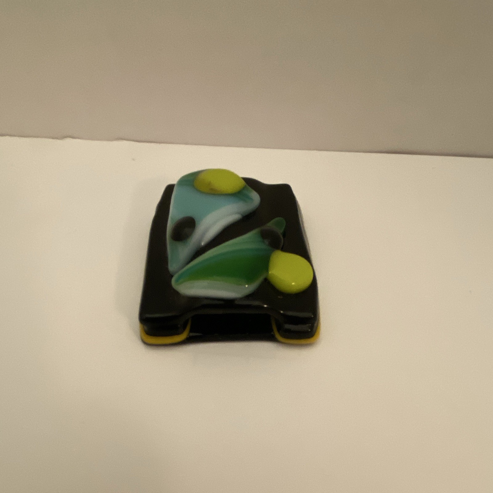 Silver Tone Bail Rectangle Glass Pendant Black Green Blue Yellow
