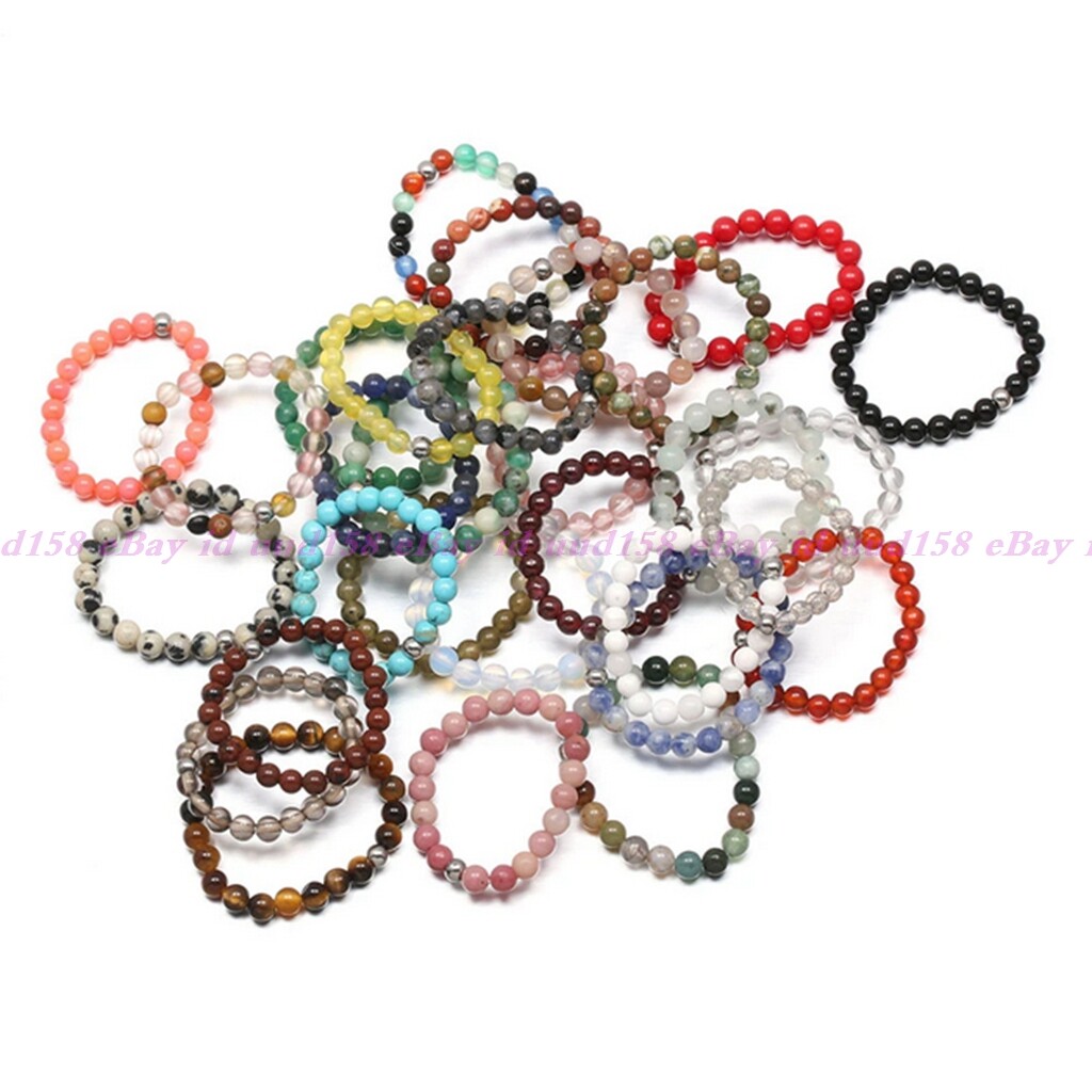 4mm Natural Multi-Color Gemstone Round Beads Circle Adjustable Stretchy Rings