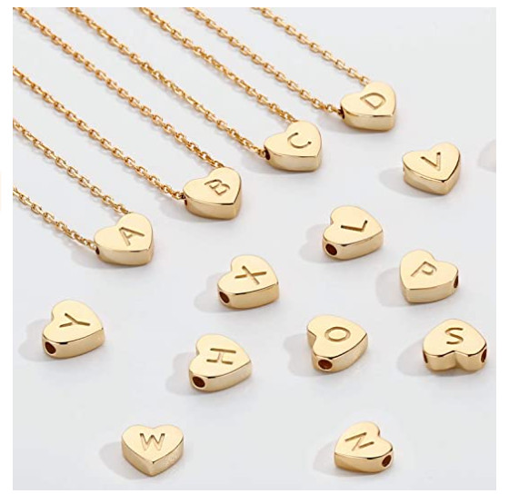 NEW M MOOHAM Sterling Silver Heart Initial Alphabet Necklace Gold Plated O