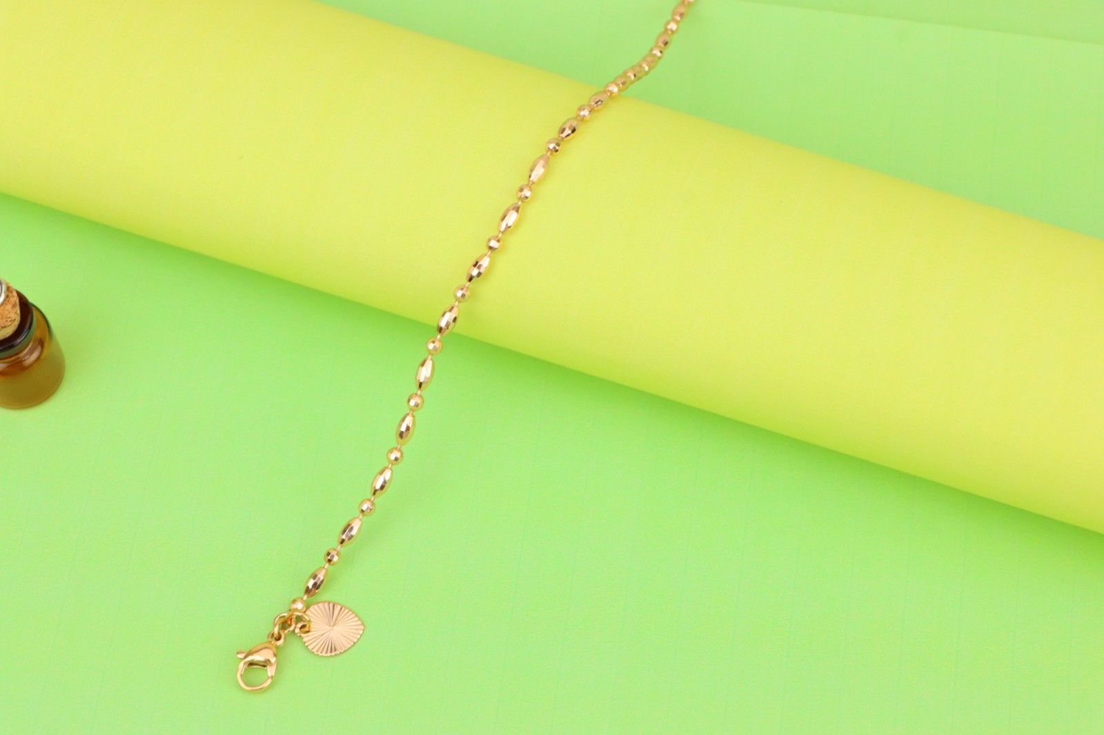 Beaded Rose Gold Anklet with Shine Charm, XPAL1166