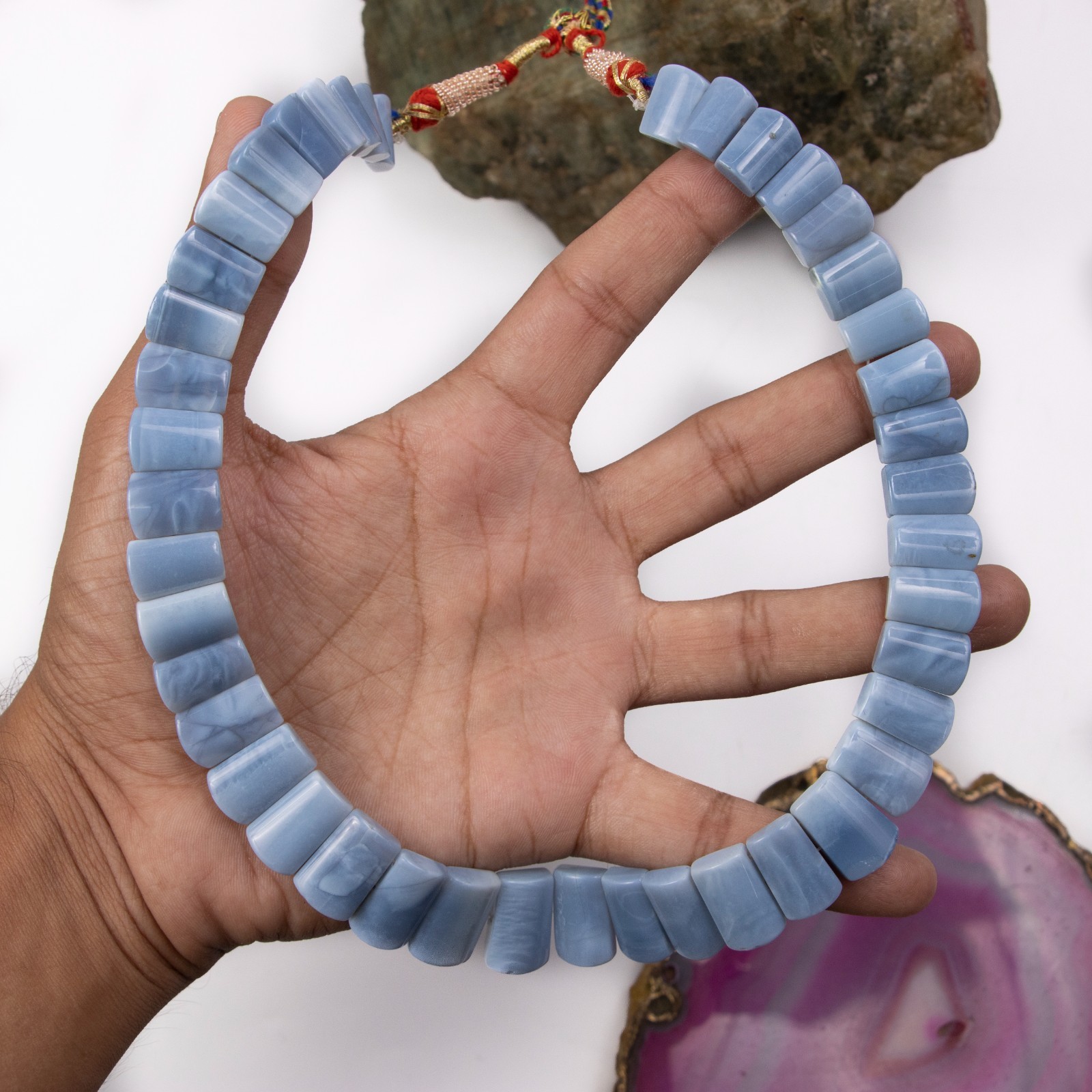 Blue Opal Fancy Shape Layout Necklace, 14X9MM To 20X12MM, Faceted Gemstone