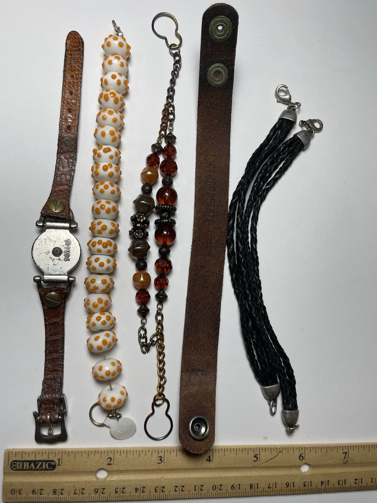 Mixed Bracelet Lot Jewelry – Leather, Ceramic Beads, Braided Rope Set of 6