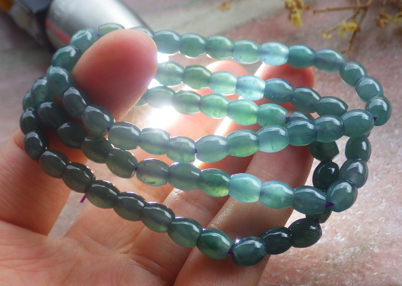 1 Pcs Icy Green 100% A JADE Jadeite Bead Beads Bangle Bracelet 6.5 inches 734770