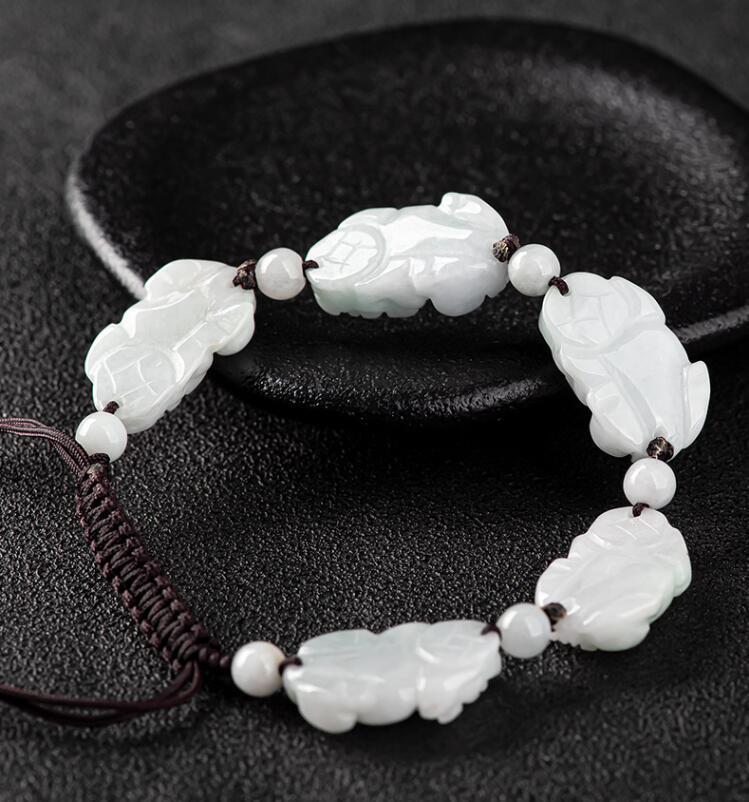 Real Grade A Natural White Jade Jadeite Women Men 5pcs Pixiu Beads Bracelet