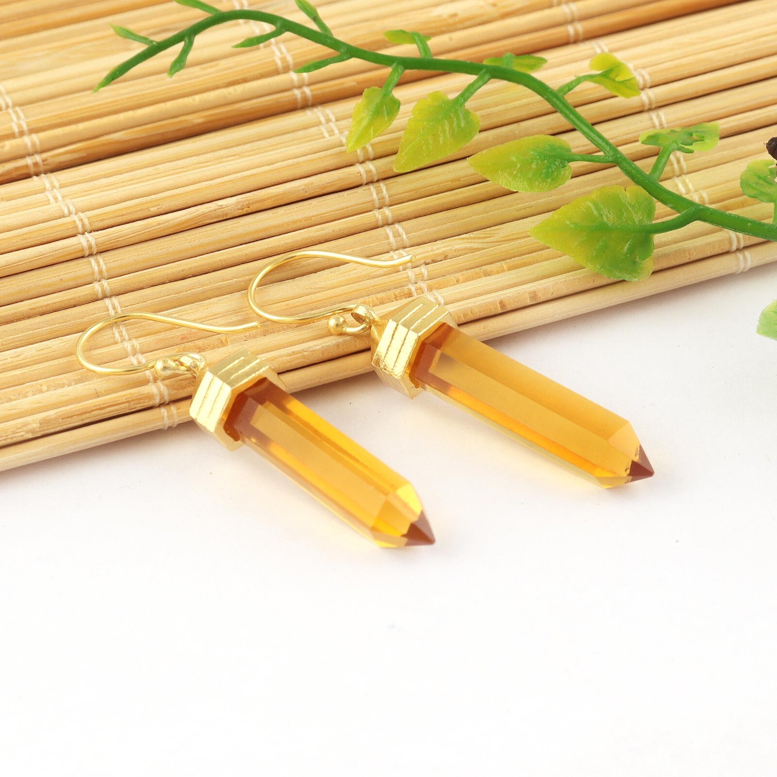 Good Quality Citrine Quartz Gold Plated Vintage Handmade Drop Dangle Earring