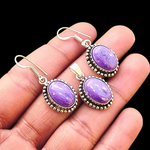 Charoite Gemstone 1PCS Earring Pendant Set 925 Sterling Silver Plated Jewellery
