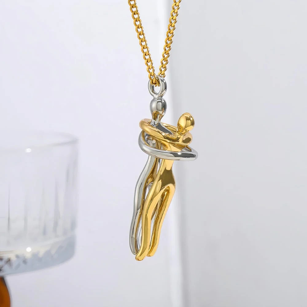 Couple Hugging Pendant Necklace Lovers Together Forever Metal Plating Love Style