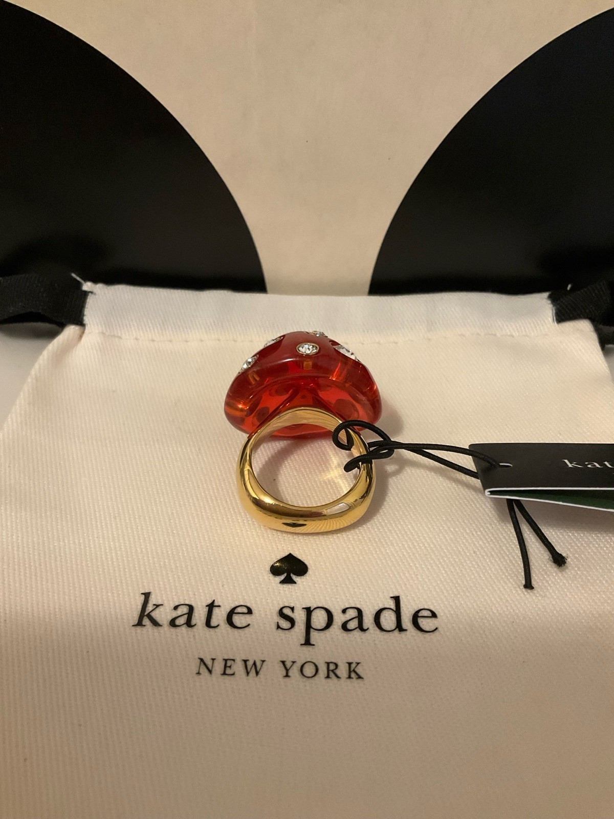 NWT Kate Spade New York Forest Pop Mushroom 12k Gold Plated CZ Crystal Ring Sz 8