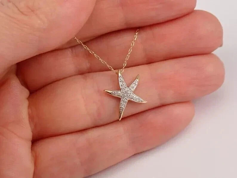 1.00Ct Round Simulated Diamond Women’s Starfish Pendant Necklace 14k Gold Plated