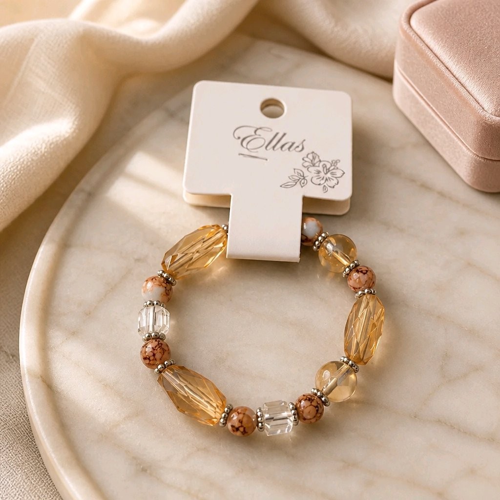 Ella’s Glass Bead Stretch Bracelet Faceted Crystal Beaded Elastic Fashion Bangle