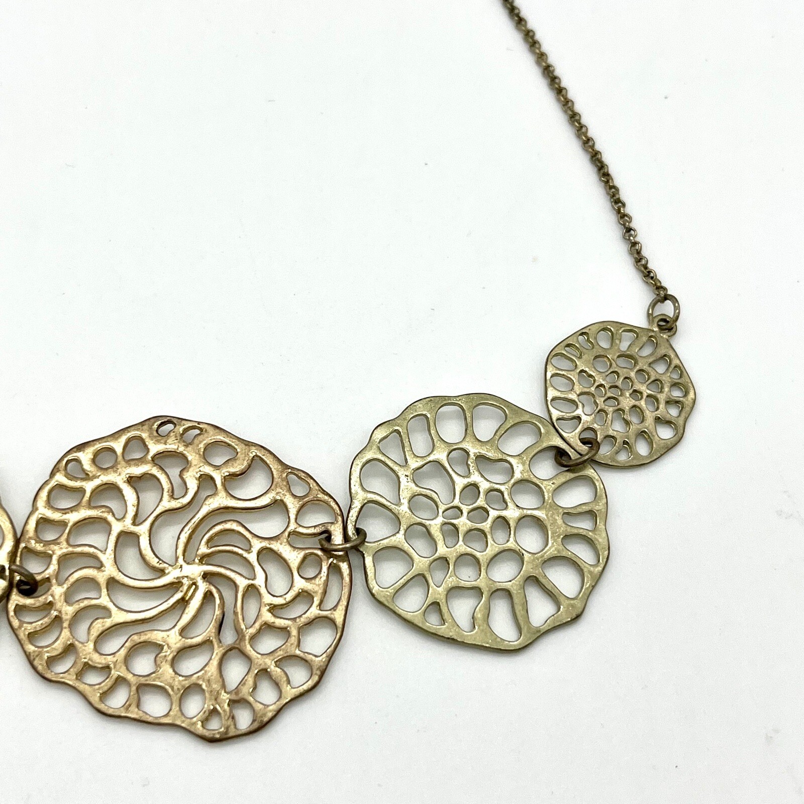 Statement Necklace Gold Tone Disc Medallion Chain Fashion Jewelry Filigree