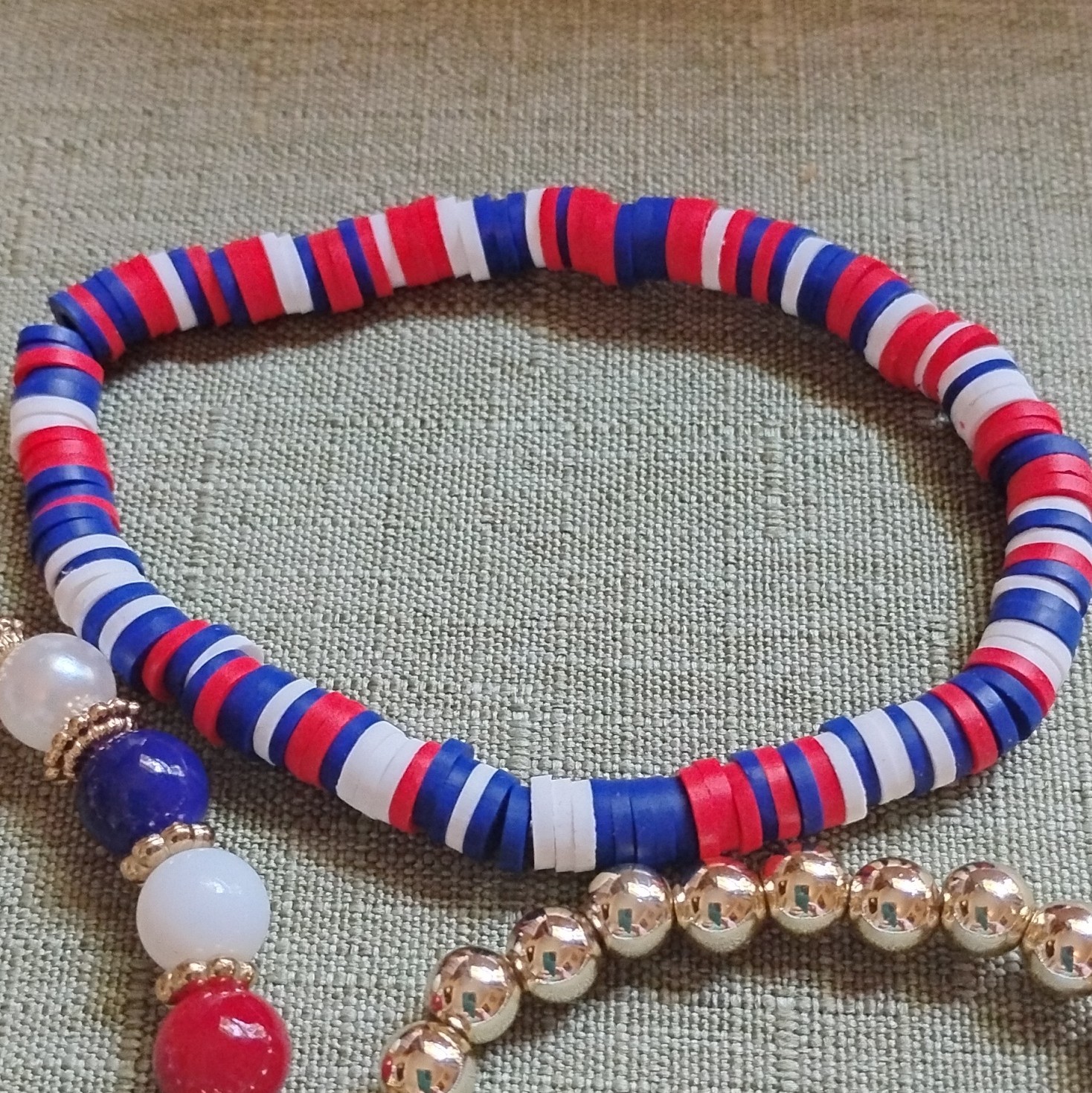 Set of 3 Patriotic Red White Blue Plastic Beaded Stretch Bracelets Freedom Love