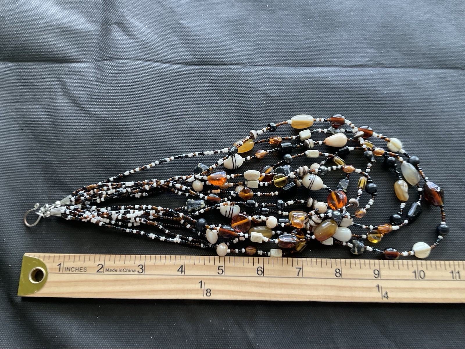 Multi Strand Necklace Earth tone Beads Brown Black Cream Colored Estate Jewelry