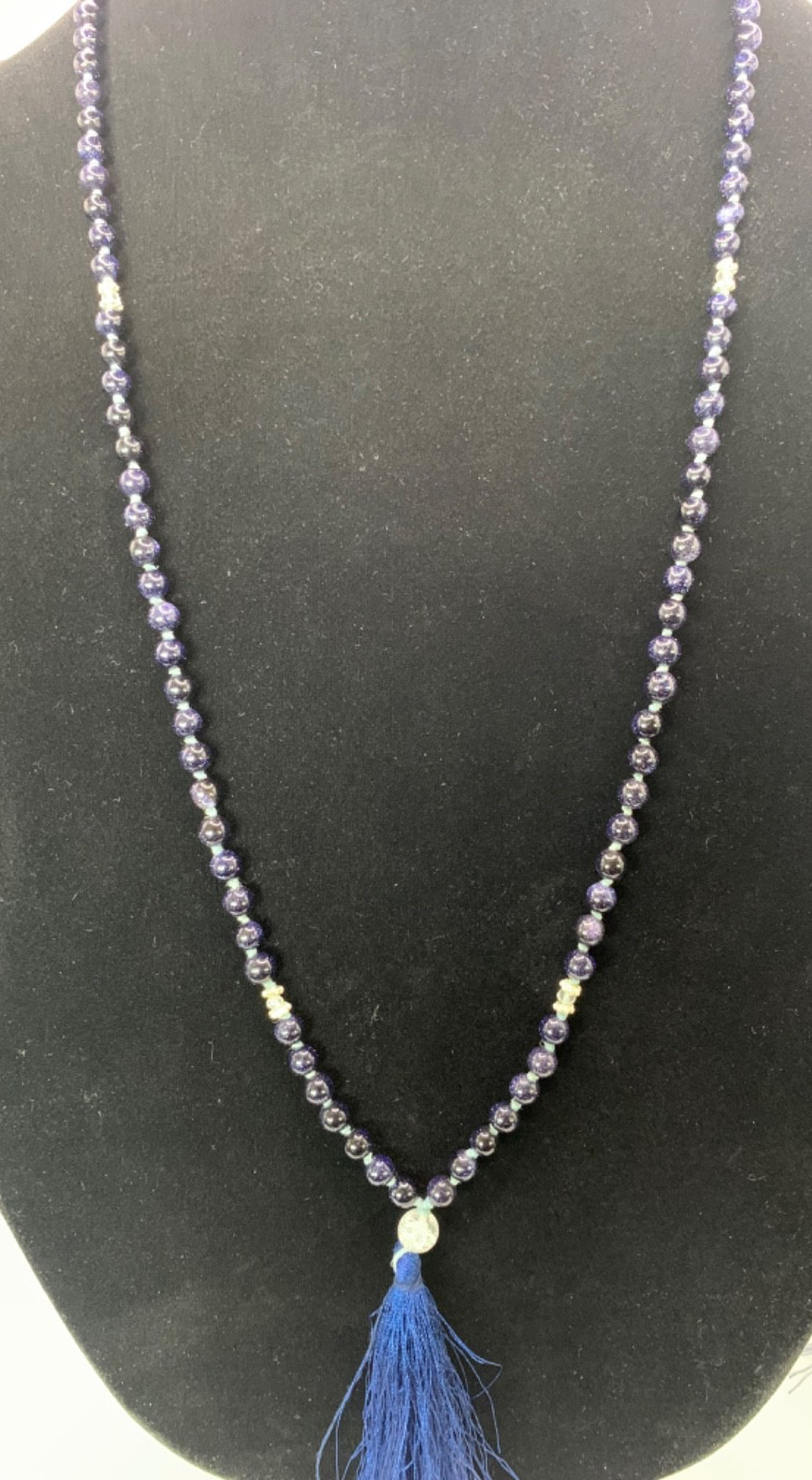 Dark Blue Sandstone 108 Mala Prayer Bead Necklace