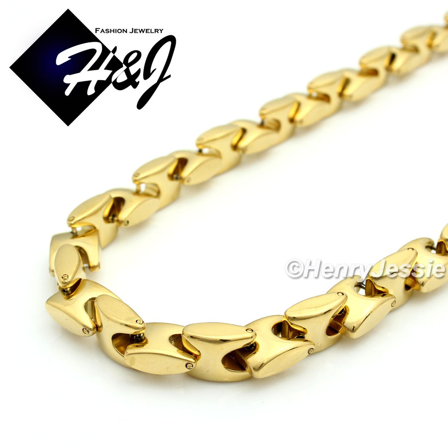 18-40″Stainless Steel 8mm Gold Plated Interlock Chain Anchor Cross Pendant*P58