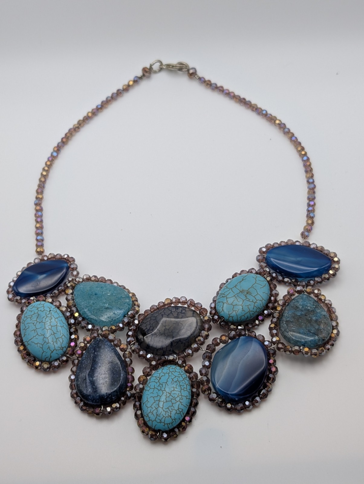 Chunky Blue Statement Necklace Beaded Multi-Stone Bib Style Fashion Jewelry