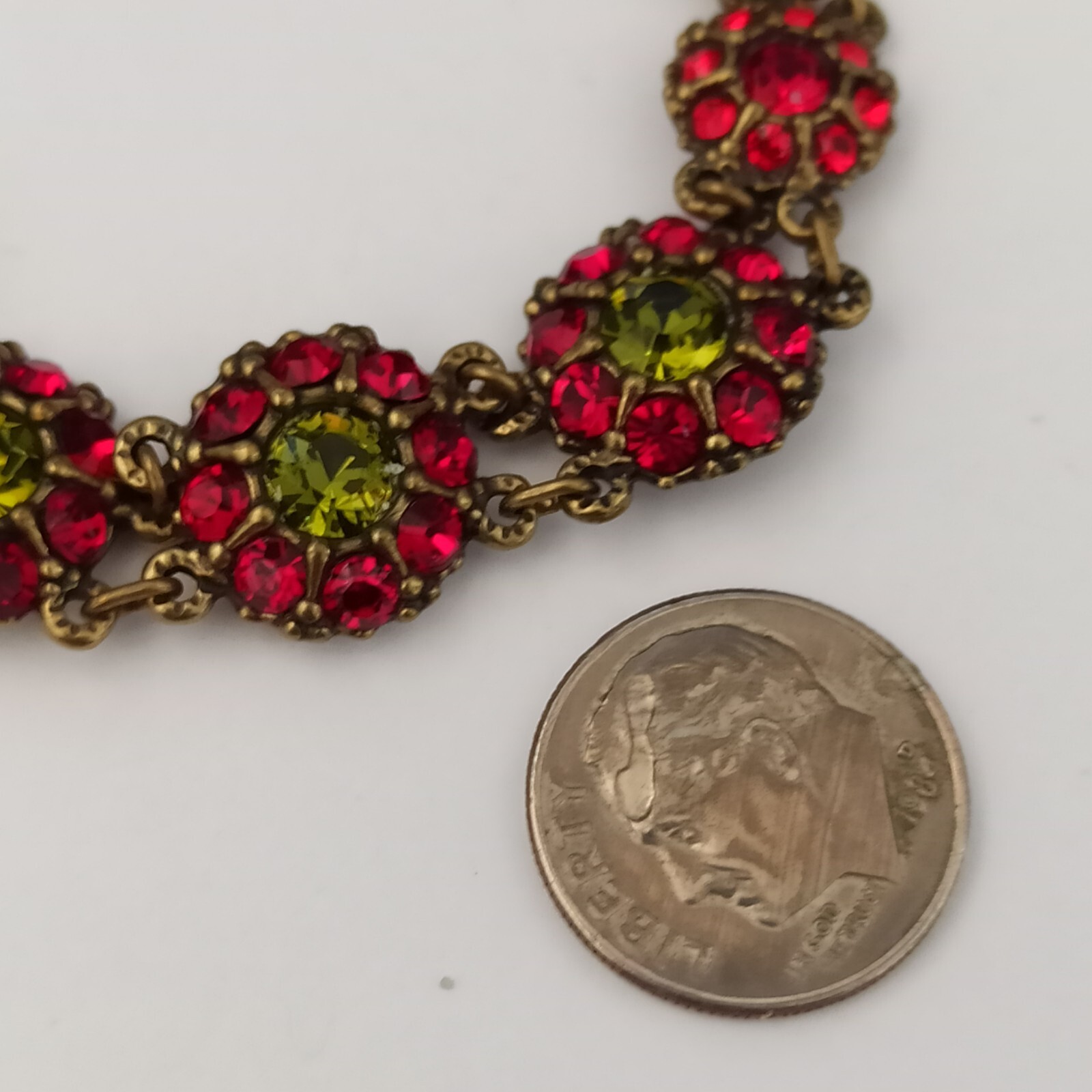Michal Negrin Bracelet Red Olive Green Graduated Links Art Deco Magnetic New Box